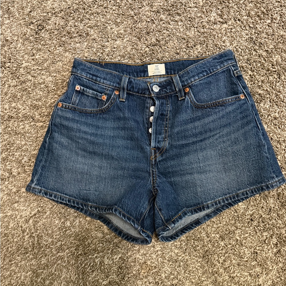 Levi's Dark Blue Button-Fly Denim Shorts